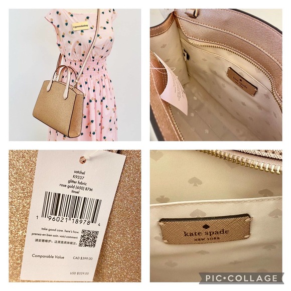 Kate spade purse tinsel glitter satchel handbag & wallet rose gold - Picture 8 of 10